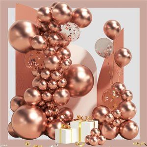 Metallic Rose Gold Balloon Garland Arch Kit 100 Pack 18/12/10/5Inch Late Balloon